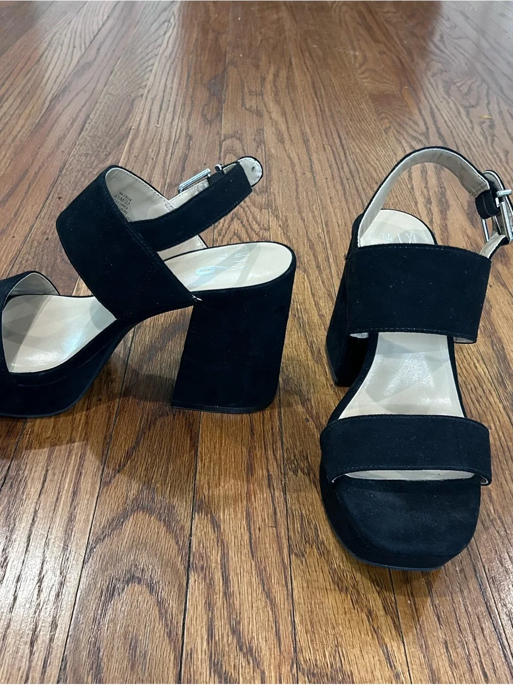 Black Suede Block Heel Sandals with Ankle Strap
